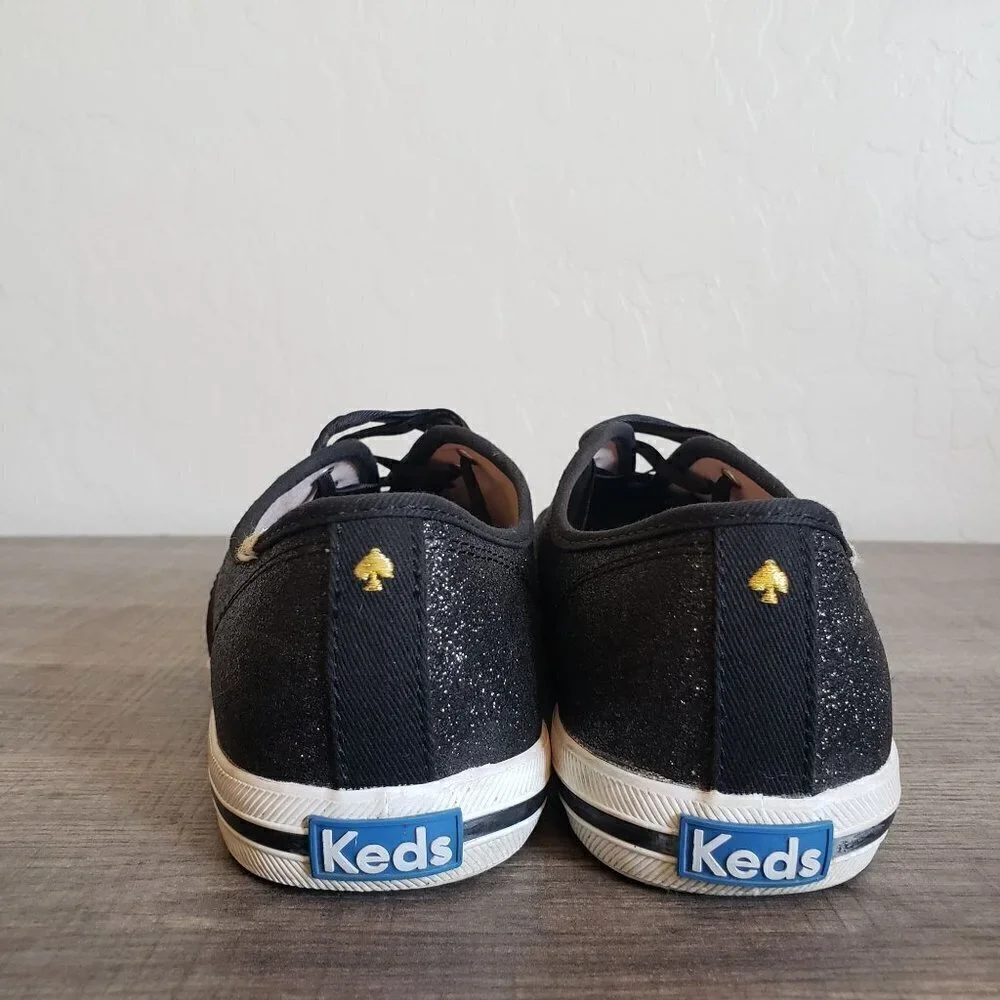 Keds x Kate Spade Champion Glitter Sneaker Shoes Satin Lace Black Sz Women's 5.5